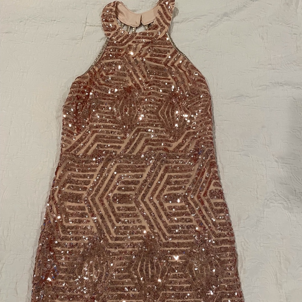 Rose gold sequin open back dress